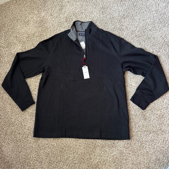 Cremieux Classic Blue Label NWT 1/4 Zip Pullover Med Stretch Black $75 Cotton - Picture 1 of 10